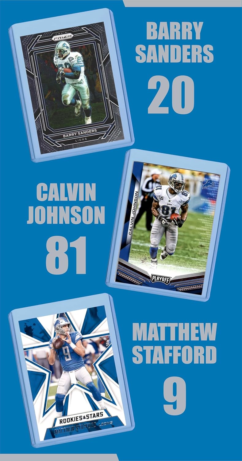 Chaser Detroit Lions Football Legends Cards: Barry Sanders, Calvin Johnson, Matthew Stafford, Billy Sims, Herman Moore, Johnnie Morton, Lem Barney, Alex Karras, Jared Goff, Jason Hansen (10) Assorted GOAT Card Hall of Fame Gift Pack - Image 2